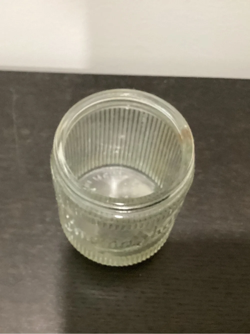 Vtg. 1930s-1940s authentic Burma Shave ribbed glass jar, a classic piece of MCM